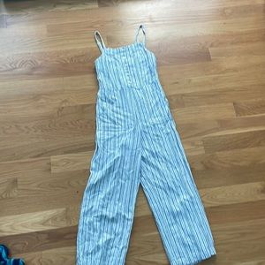 blue and white striped long pants jumper.